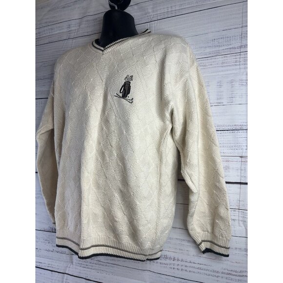 Vintage Scottish Isle V-Neck Cream Golf Cable Knit Cardigan Men's Size M Preppy - Picture 4 of 11